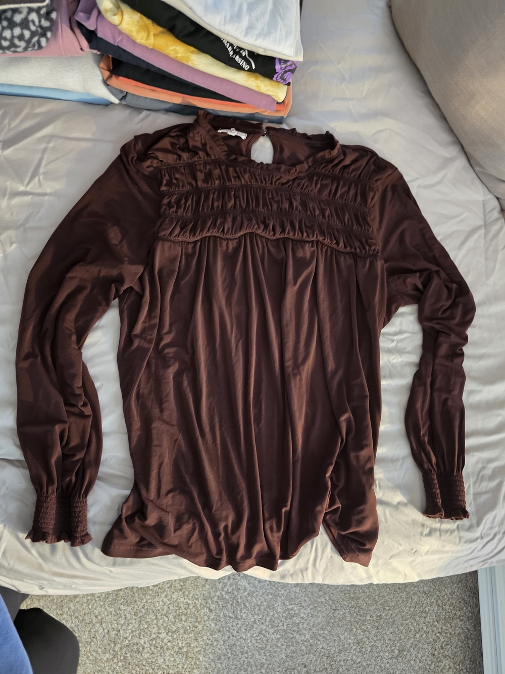 Maurices Women's Smocked Maroon Long Sleeve Top